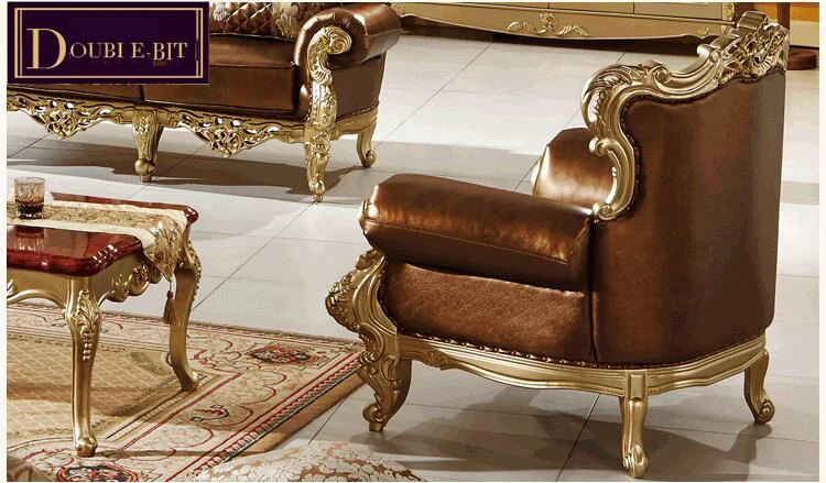 high quality European antique living room sofa furniture genuine leather set p10088
