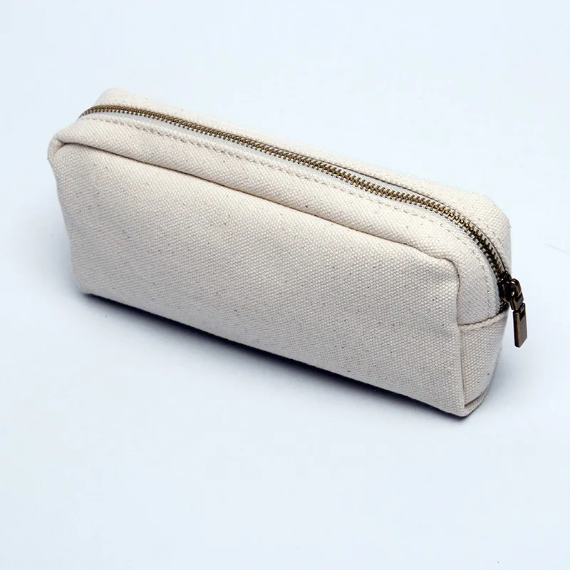 Wholesale Blank Plain White Cotton Canvas Pencil Case With Metal Zipper ...