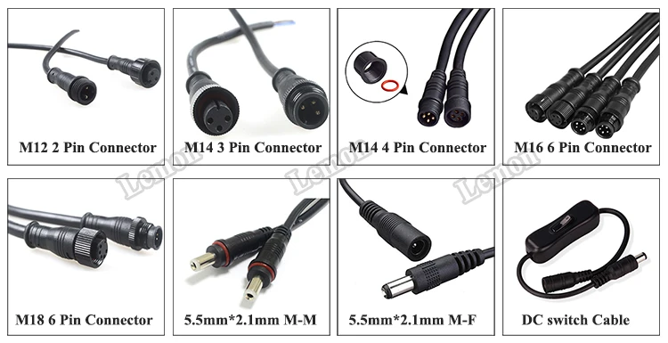 Black IP65 Waterproof 3Pin 18AWG Wire LED Cable Connectors