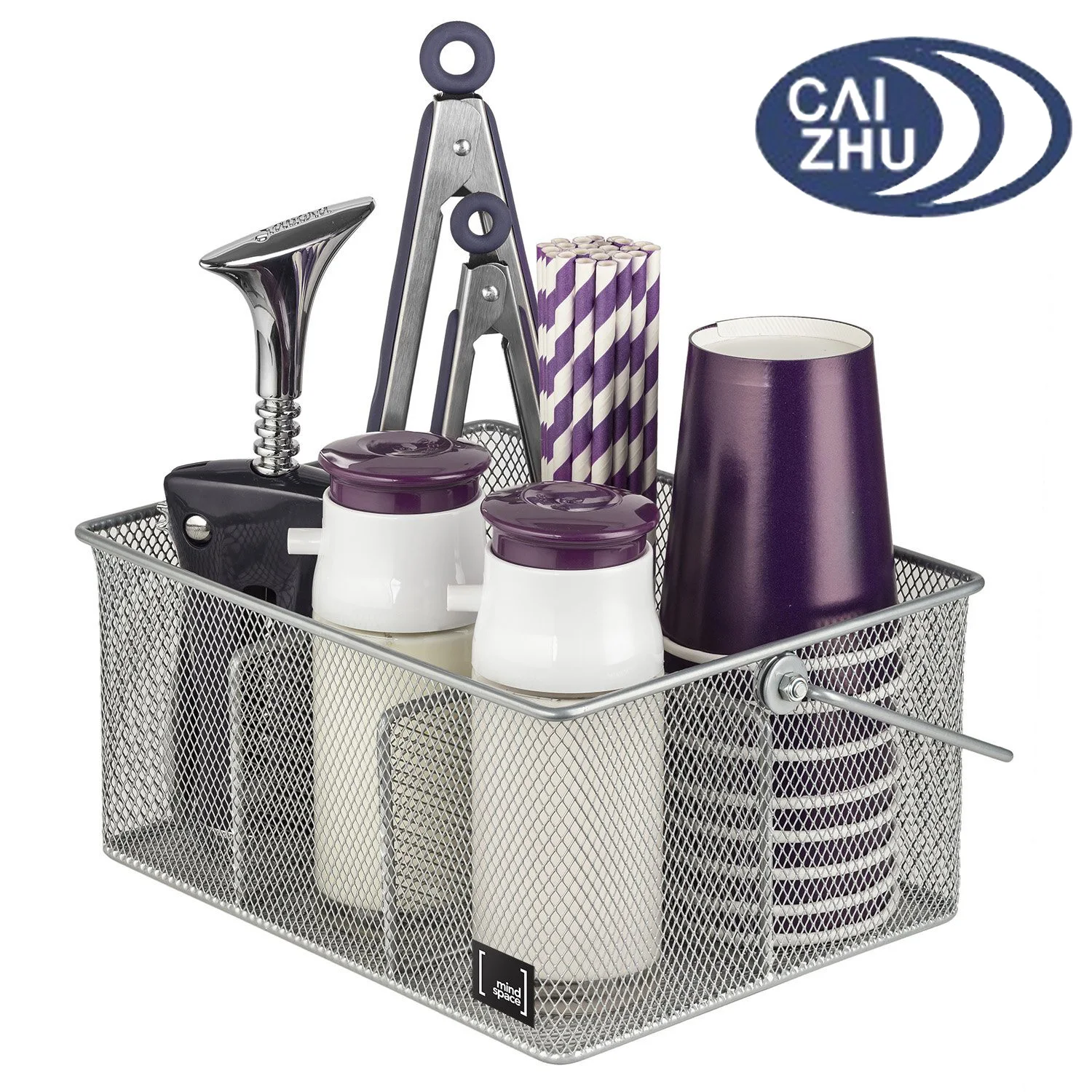 Silver Utensil Holder By Mindspace,Kitchen Condiment Organizer And