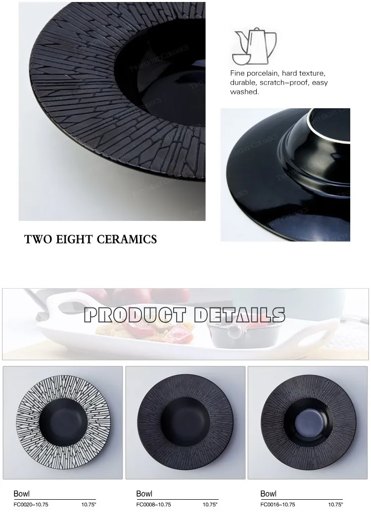 product-Two Eight-Custom Lounge Porcelain Fruit Dish, Vajilla Gourmet Ceramic Bowls Dishes, Black Po-1
