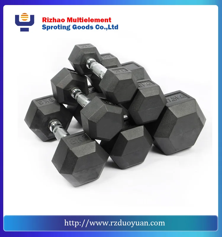 Rubber coated hex dumbbell