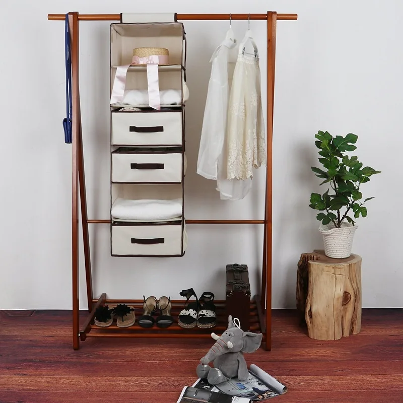 Hanging Closet Organizer,Foldable Closet Hanging Shelves With 2 Drawers ...