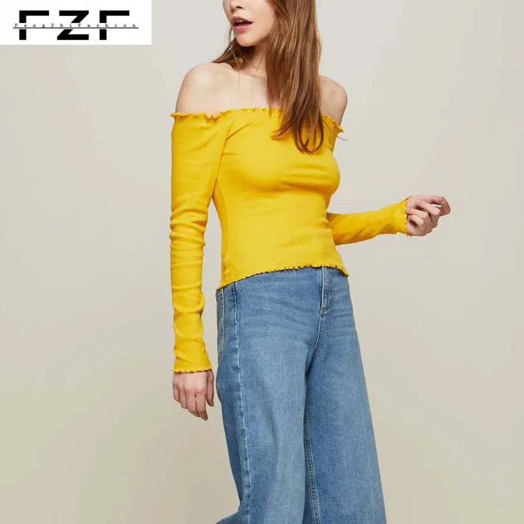 yellow long sleeve off the shoulder top