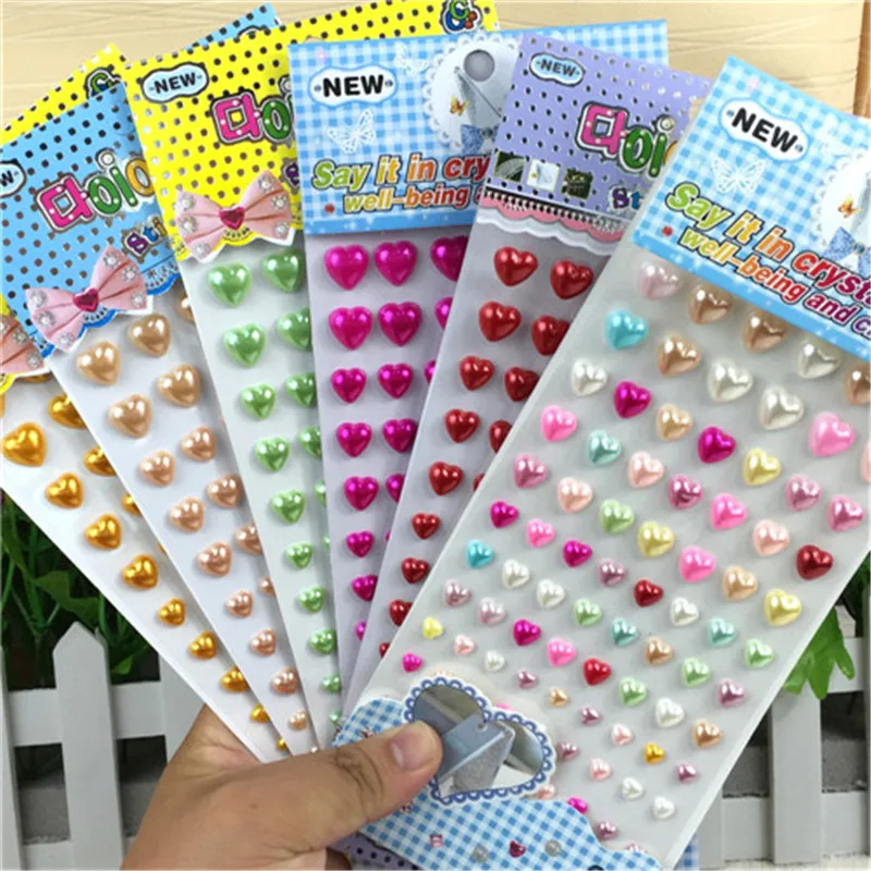 Hot Sale Scrapbook Kid Children Toys Sticker Self Adhesive 3d Acrylic pearl Heart Diy Stickers Accessories