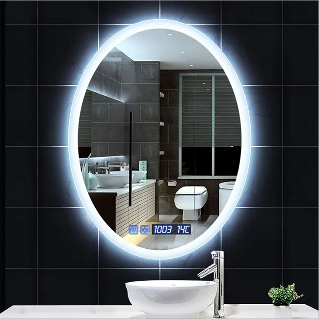 Зеркало с подсветкой и часами в ванную