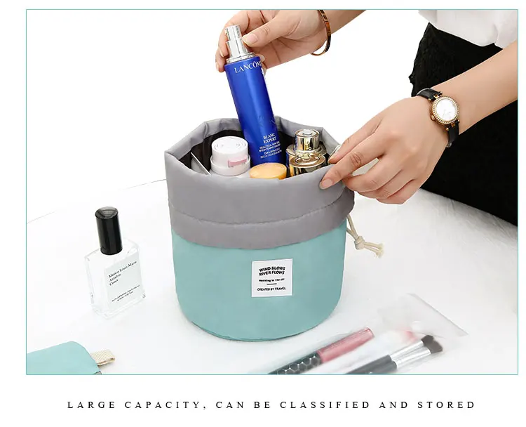 High Capacity Polyester Cute Round Cosmetic Bag With Drawstring Buy