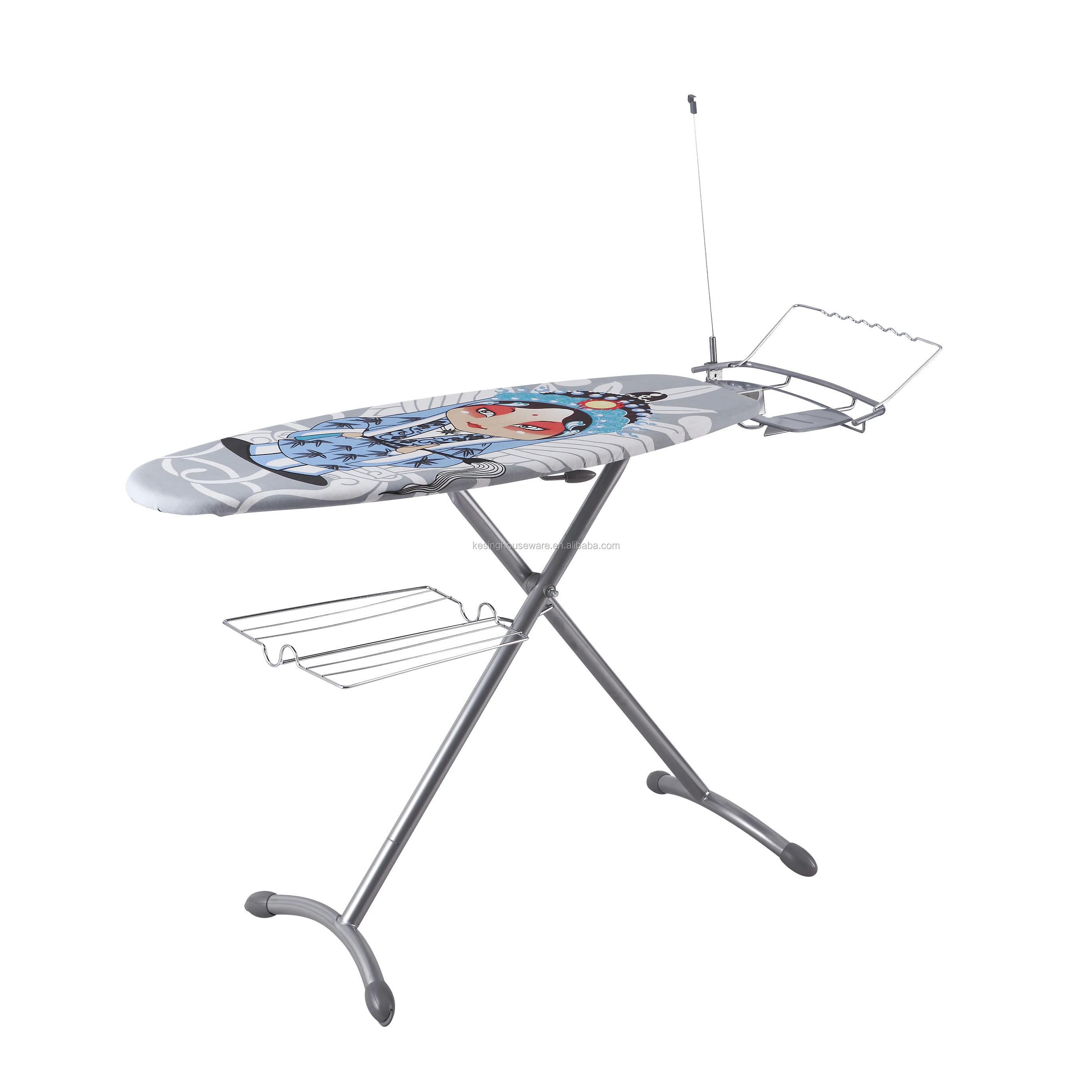 Mesh Top Ironing Boarding Folding Adjustment Height 47"x 16" Wheels Leg