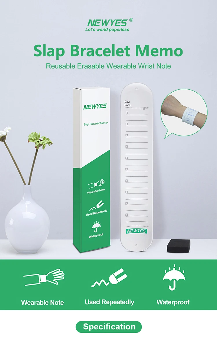 Newyes Reusable اصطف الكتابة المفكرة للقيام قائمة قابل للمسح يمكن ارتداؤها قضيب يلتف كسوار مذكرة المعصم ملاحظة Buy قابلة لإعادة الاستخدام قابل للمسح يمكن ارتداؤها المفكرة سوار مذكرة المعصم ملاحظة