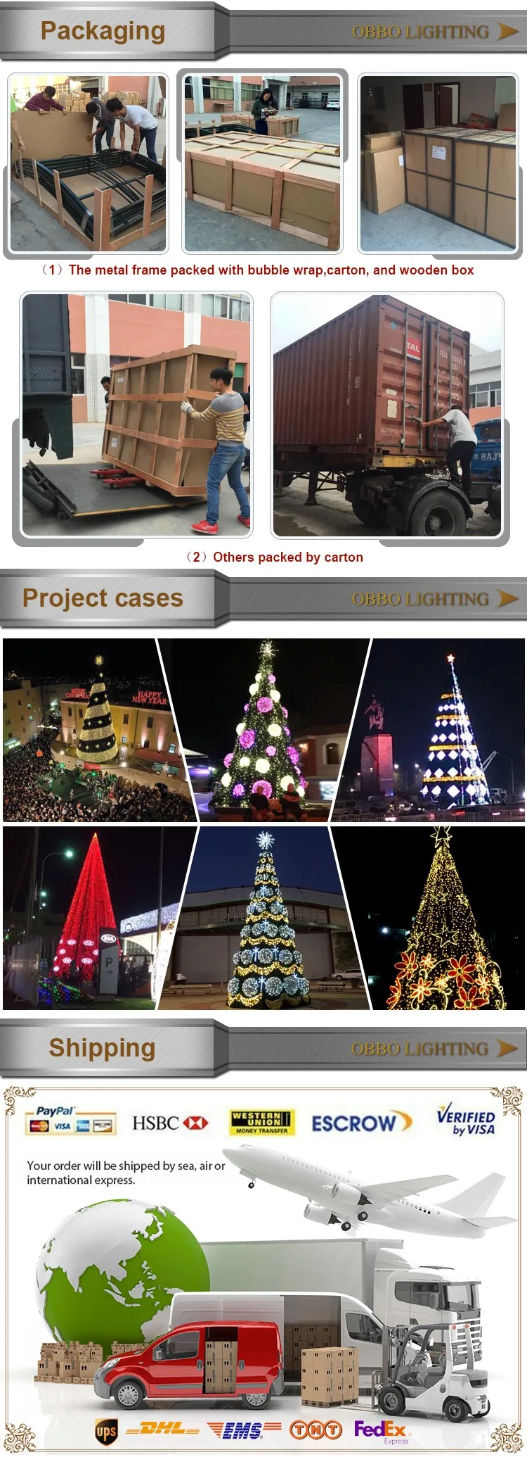 Factory wholesale 10m multi-layers led giant xmas tree with warm white string lights