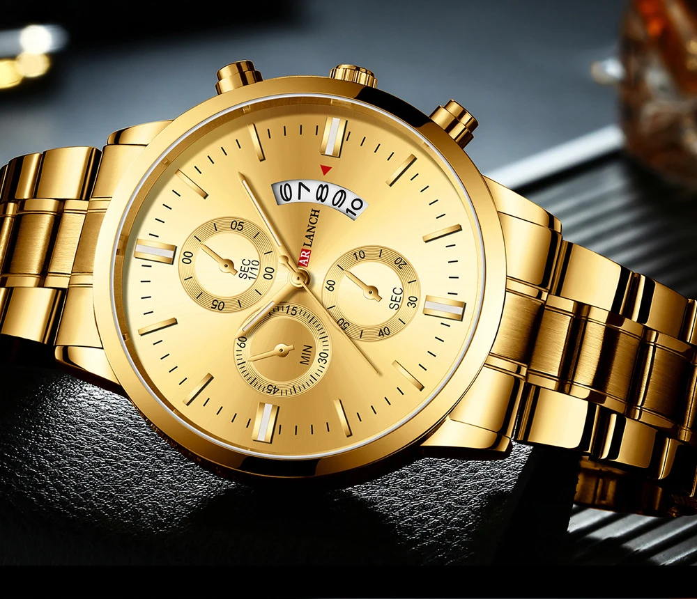 Men's Fine Watch Work Fine Gold Watch Business Waterproof Watches 43mm ...