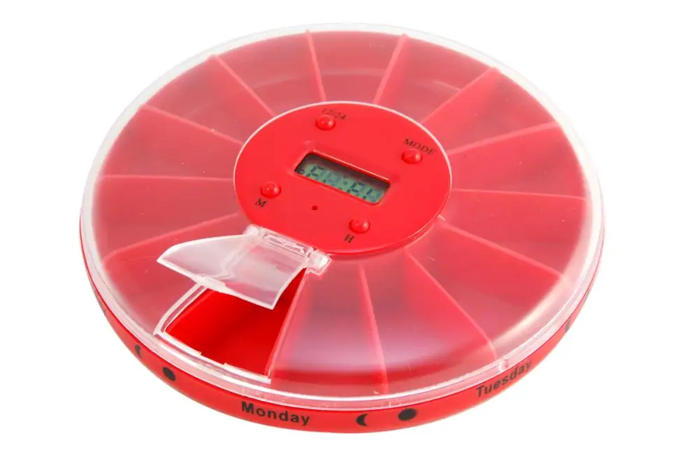 Medication 6 Compartments Digital Alarm Reminder Pill Box Timer Lock