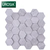 gray hexagon mosaic for dinning room / lobby decoration 3D grey hexagon marble wood look mosaic tile
