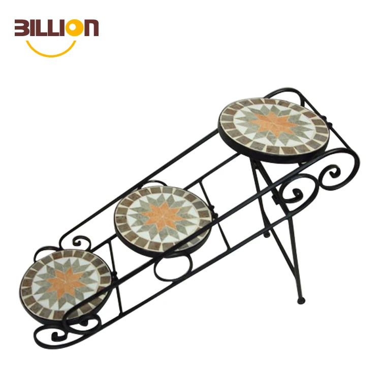 Garden Indoor Outdoor Round Tile Plant Stands Set Of 3 Mosaic Plant