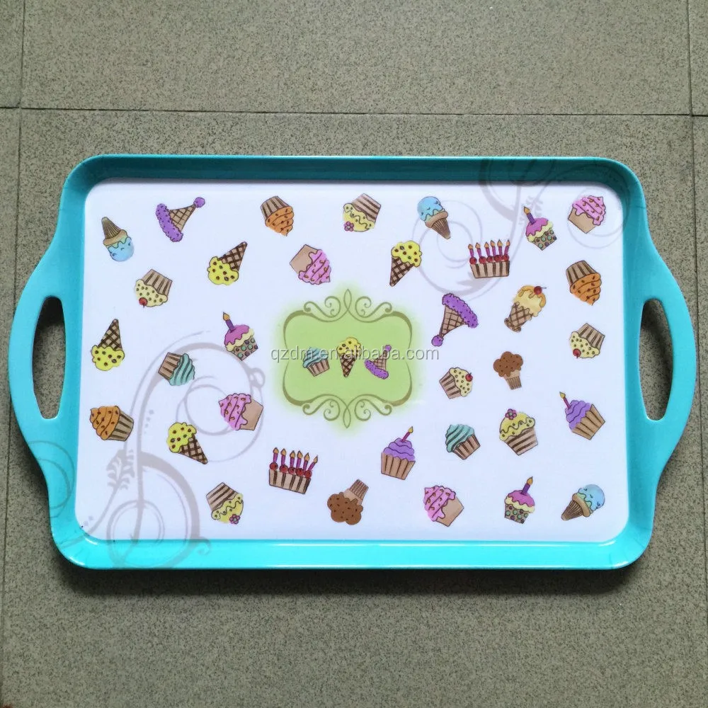 Ice Cream Print Design Melamine Large Serving Tray With 2 Handles
