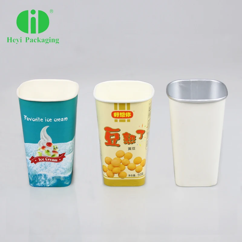 560ml Rectangular Square Paper Snack Cup Ice Cream Paper Cup With Pet