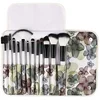 Beauty Cosmetics Private Label Synthetic Cosmetic Foundation Powder Brushes With Flora Leather Bag 12 pcs Makeup Brush Set Vegan