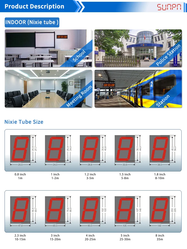 Wholesale Customizable LED Normal Design 4 Digit 3/4/5/6/8/10/12 Inch Clock 7 Segment Clock Digital Display