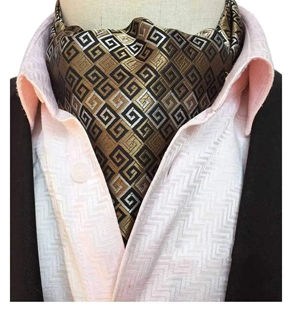 L04BABY Mens Red Black Striped Flame Pattern Jacquard Woven Cravat Tie Ascot