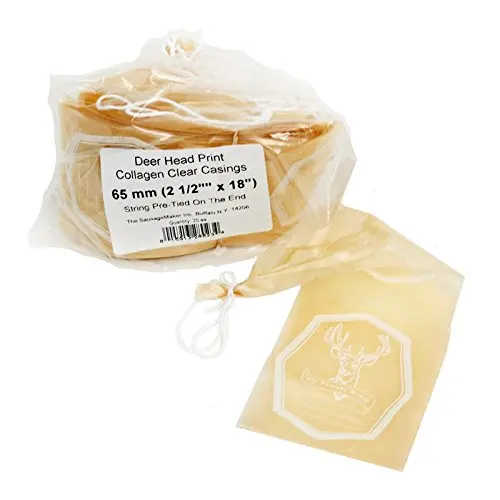 TSM Deer Head Print Collagen Sausage Casings, 65mm (2 1/2") x 18", Pre-Tied (20pcs)