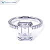 Tianyu gems custom emerald cut moissanite main stone 8*10mm 18k white gold synthesis diamond rings
