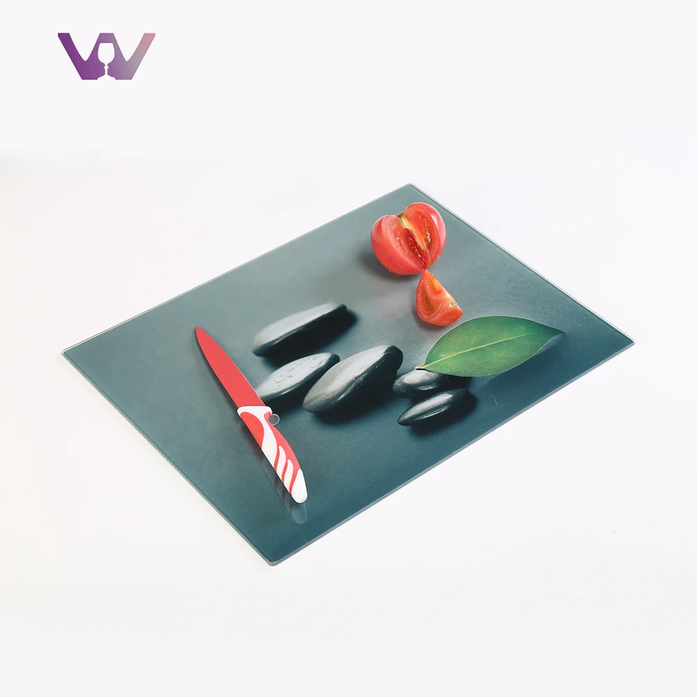 Dark Gray Colored Decorative Decal Glass Cutting Board In Outdoor