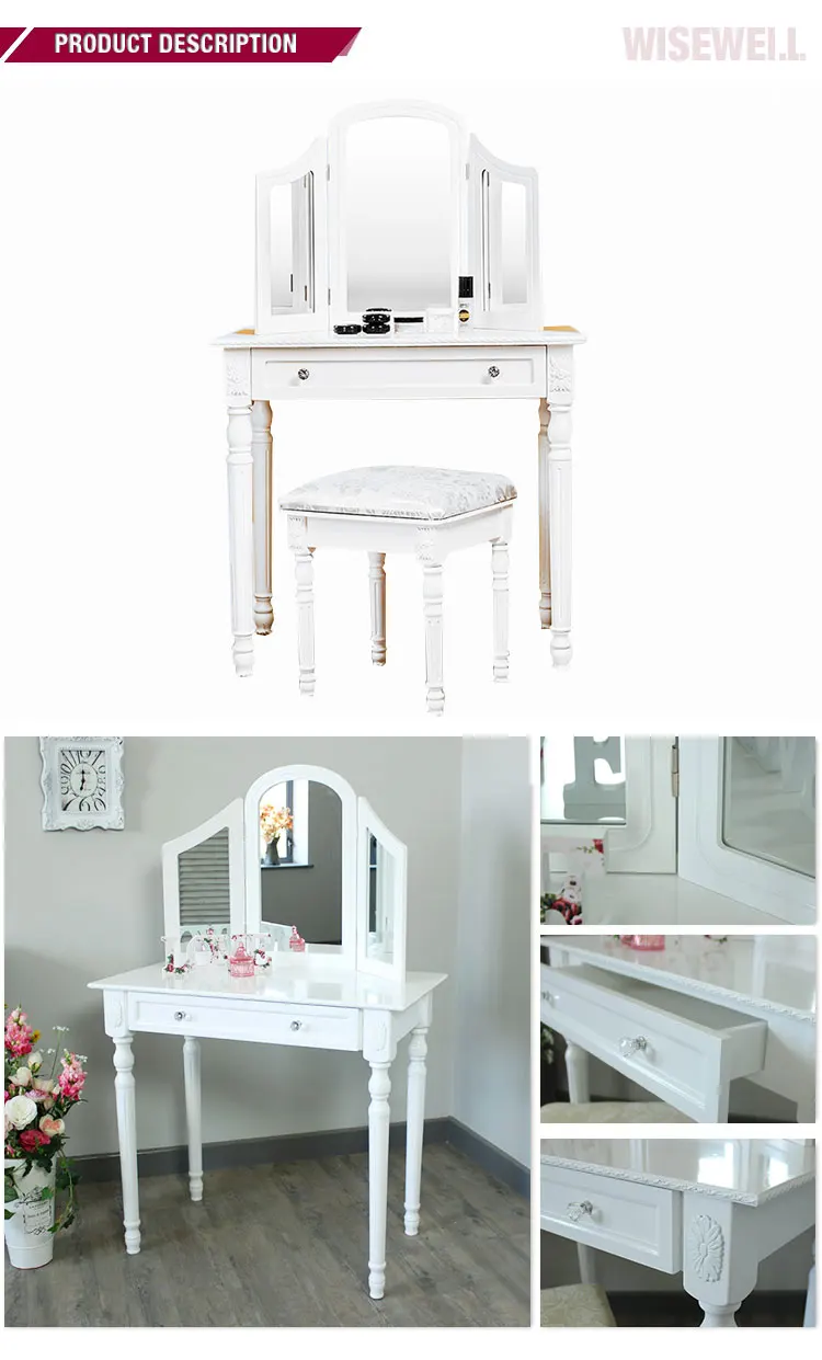 W-LZ-802 wood modern dressing table with foldable mirrors