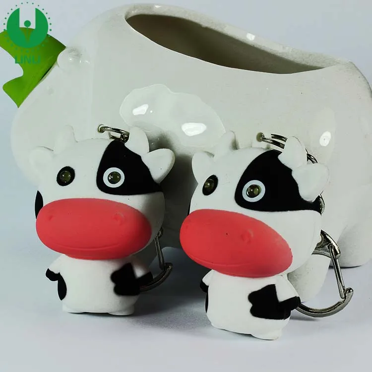 Cheap Plastic 3d Cow Shape Led Animal Light Keychain,Sound Animal