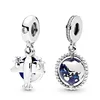 925 sterling silver New travel series blue propeller plane and spinning globe dangle charm fit for pandora