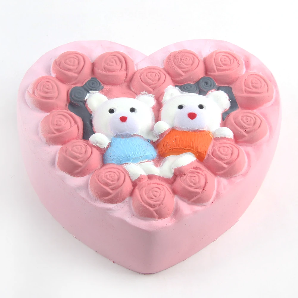 new products cake soft PU super slow rising squishies jumbo pink heart shape bear cake squishy