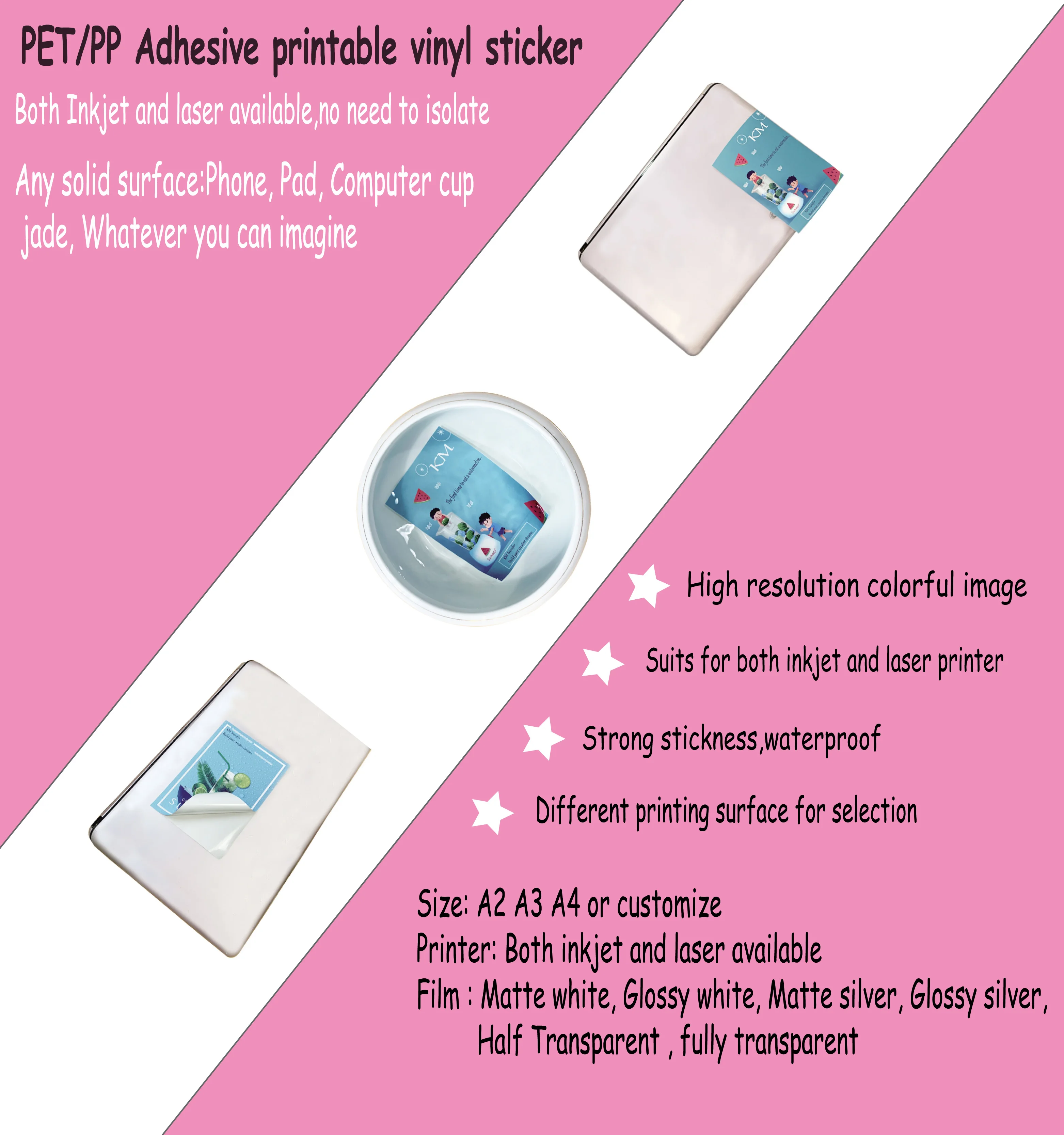 Inkjet And Laser Printable Vinyl Sticker Glossy matte silver white