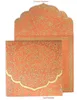 Glamorous & elegant orange poker fold wedding invitations with Muslim pattern