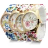 women fashion flower printed silicone watch lady fancy watches for girl wrist gold watch promotional gift