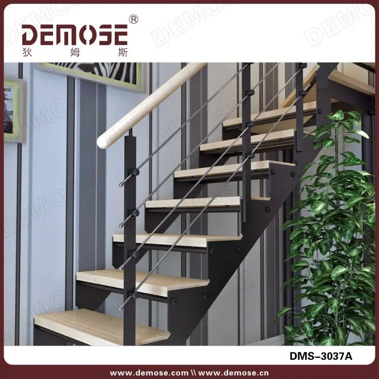 U Shape Stair Indoor Staircase Design Mild Steel Stringer Wooden ...