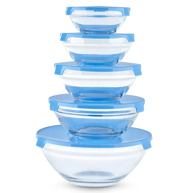 Tempered 5pcs Glass Bowl Set With Lids - Buy Bowl Set Glass,5pcs Glass ...