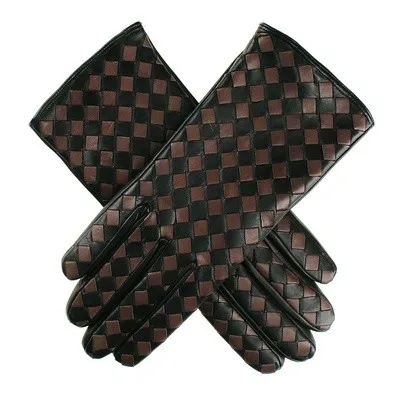 Black and Taupe Woven Leather Gloves for the fashion lady