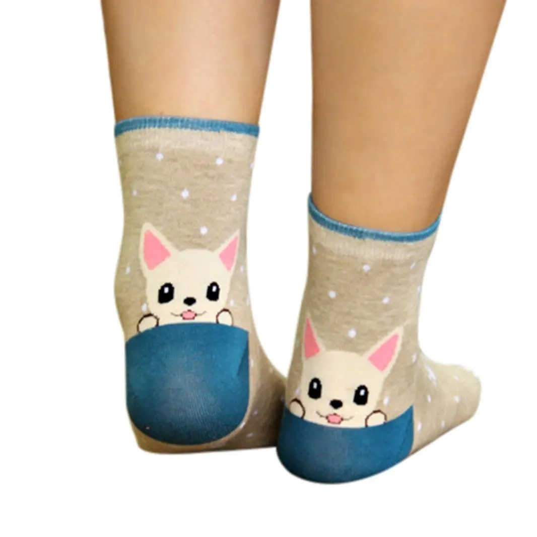 Euone Cute Lovely Cartoon Animal Zoo Socks Ladies Girls Cotton Warm Soft Sox (Khaki)