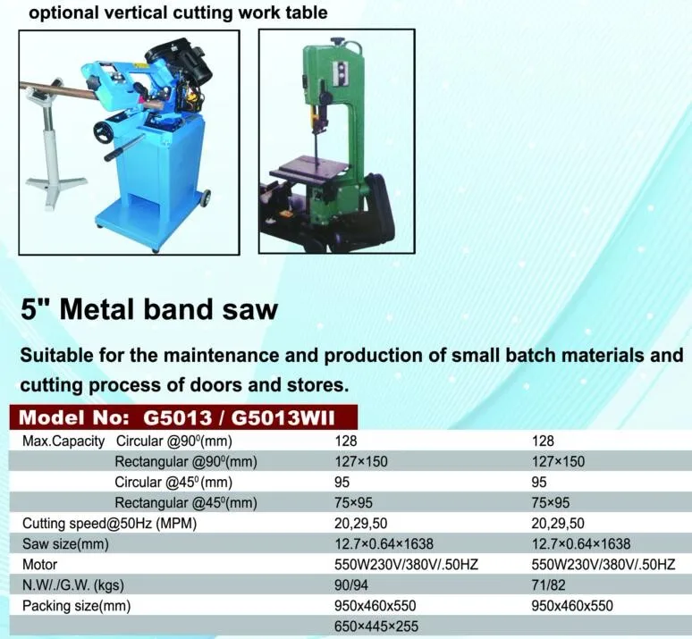 5" Metal Cutting Band Saw Machines G5012w/g5012wa With Optional