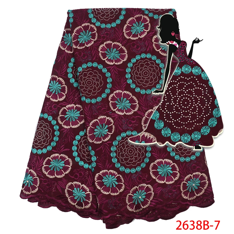 African Swiss Voile Lace in Switzerland 100% Cotton Fabric Lace with Stones for Nigerian Women Dress XZ2638B