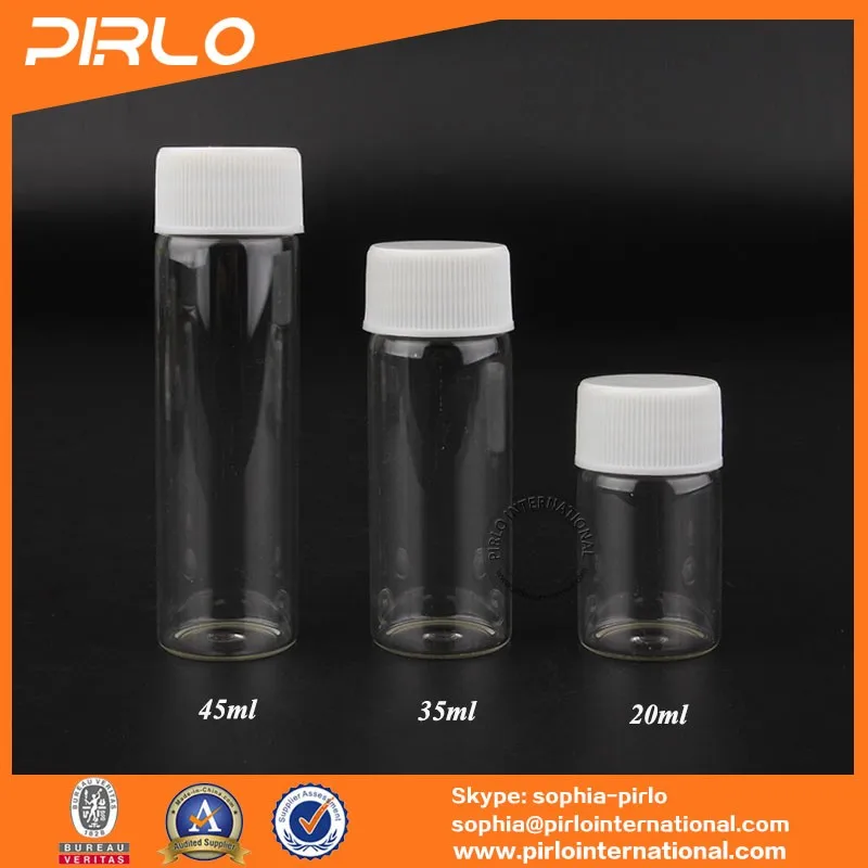 20ml 35ml 45ml Clear Screw Neck Glass Vial With White Plastic Cap