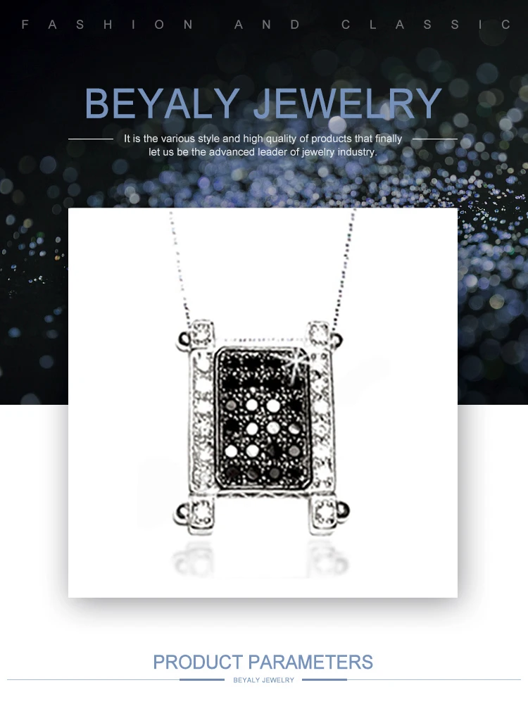 product-BEYALY-Shiny Black Stone Silver Bisuteria Fashion Jewelry Necklace Set-img