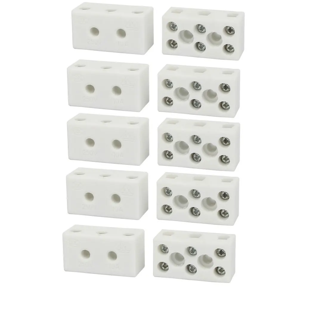 uxcell 250V 10A 3 Position 8 Hole Ceramic Terminal Blocks Wire Connectors 10pcs