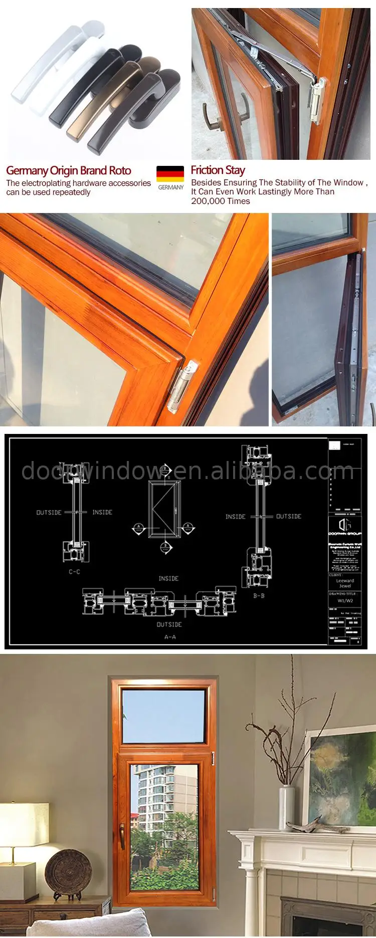 Top grade aluminum tilt turn window and windows opening outwards for hotel use