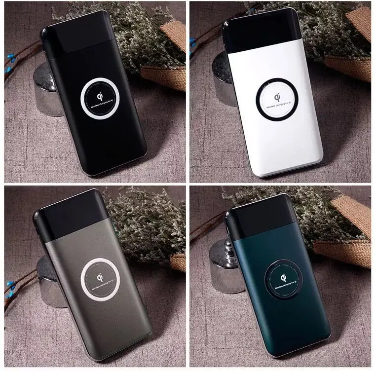 logo custom portable Qi standard mobile phone wireless charger slim power bank 10000mah with lcd display - ANKUX.COM