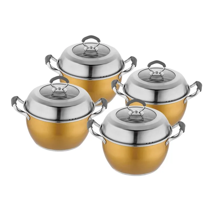 8pcs Yellow Color Stainless Steel Pot Set Cooking Pot Cookware Set