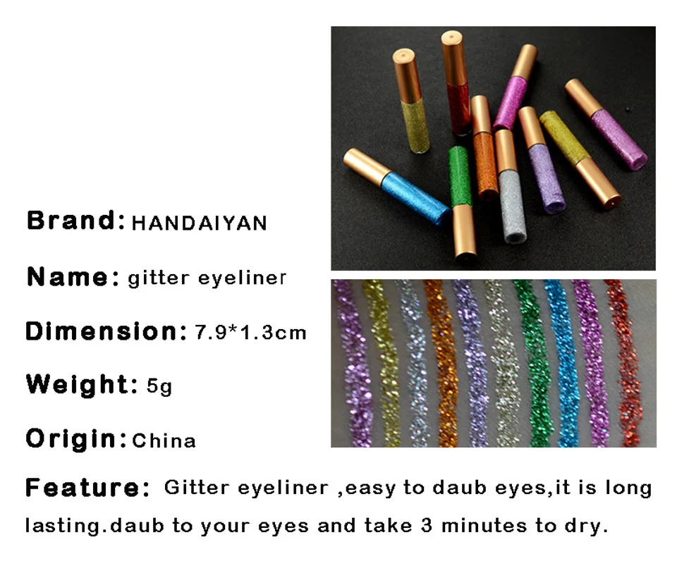 HANDAIYAN Makeup Eyeliner Gel Black Brown Waterproof Glitter  Eye Liner