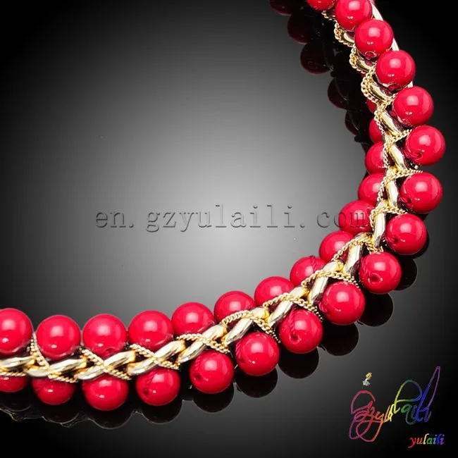 Imitación pearl jewelry sets red beads necklace sets pesado collar de perlas conjunto
