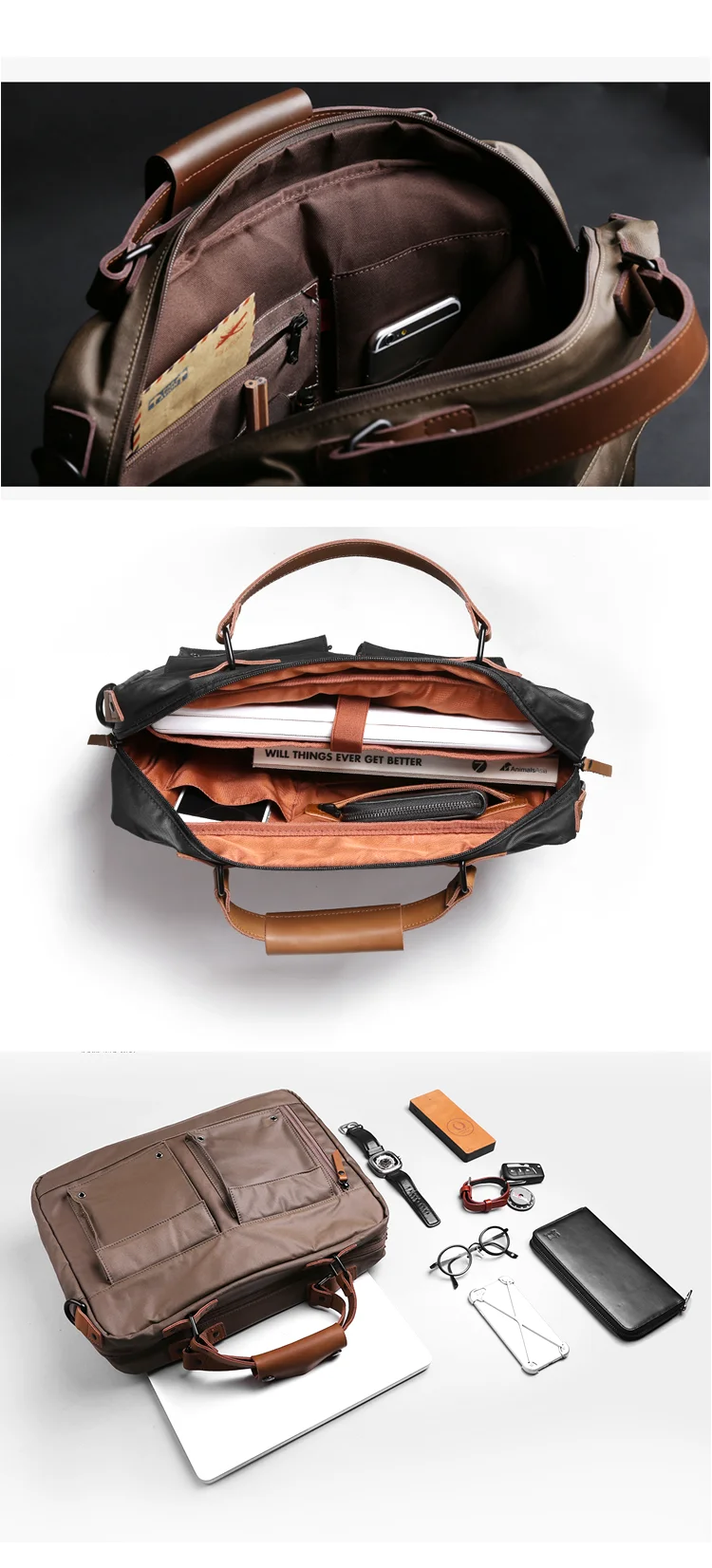 Brand elegant design urban men waterproof business 15.6'' laptop satchel messenger bag briefcase
