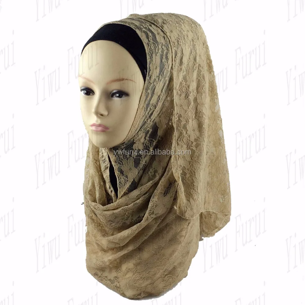 Vente chaude Dames De Mode Dentelle Musulman Hijab Solide Couleur Plaine Islamique Hijab Écharpe