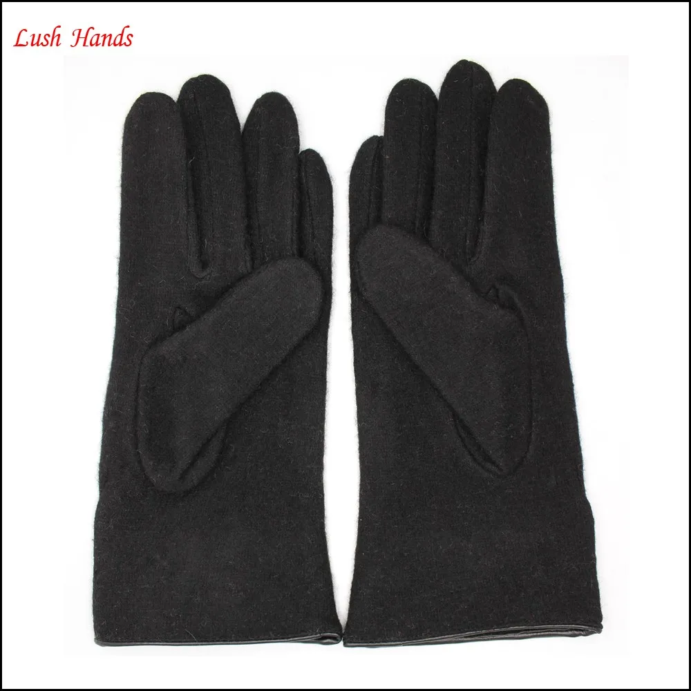 2016 new style woolen gloves with leather wrist for women
